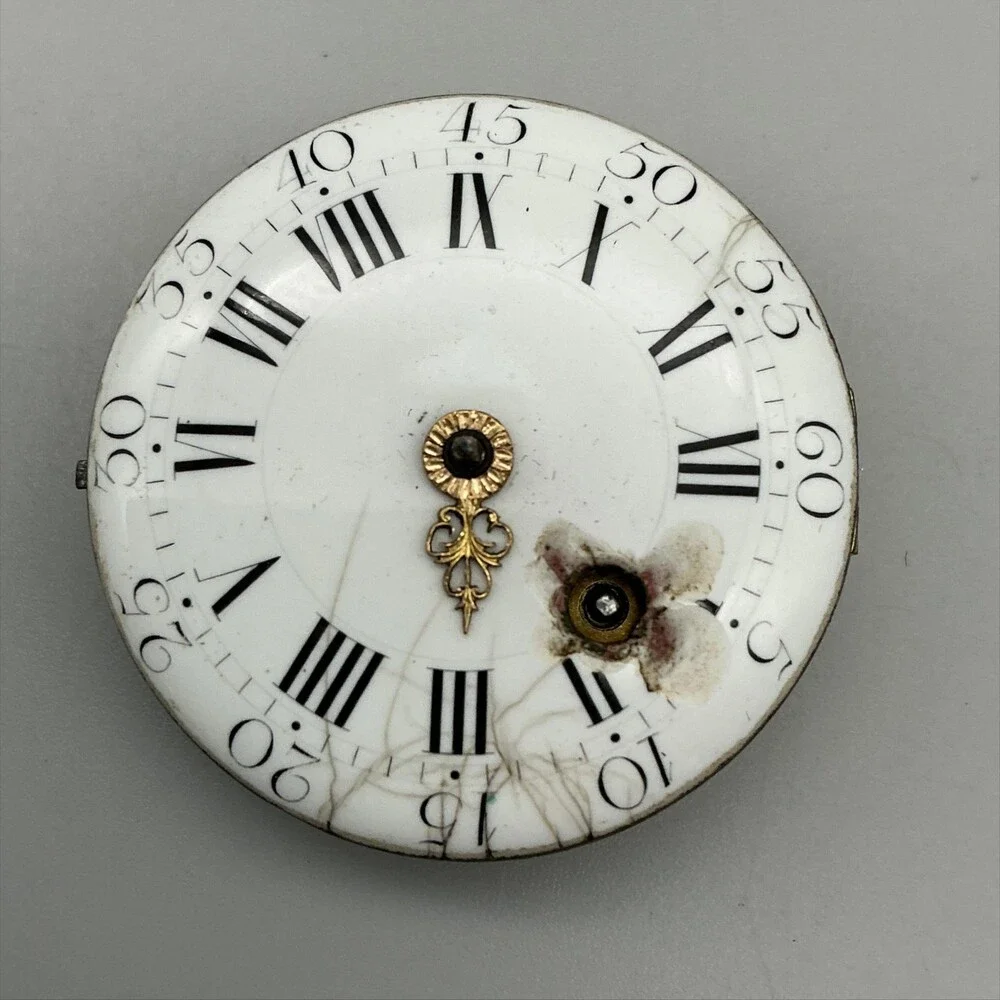 Antique Verge Fusee Pocket Watch Men 36mm Enamel Key Movement Manual Not Running